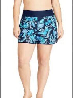 Lands End Women's 14 Swim Board Shorts Blue/Teal Tropical Vacation Beach Summer
